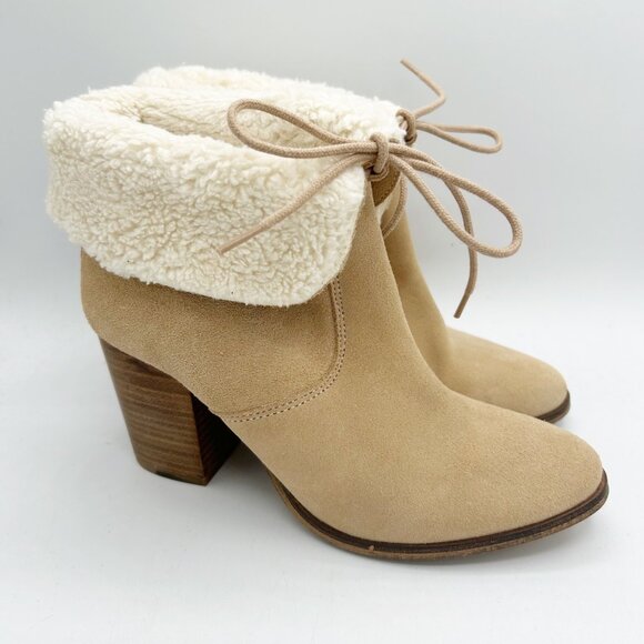 Farylrobin Anthropologie Kady Suede Ankle Boots Shearling Lined Size 37 US 7 - Picture 1 of 8
